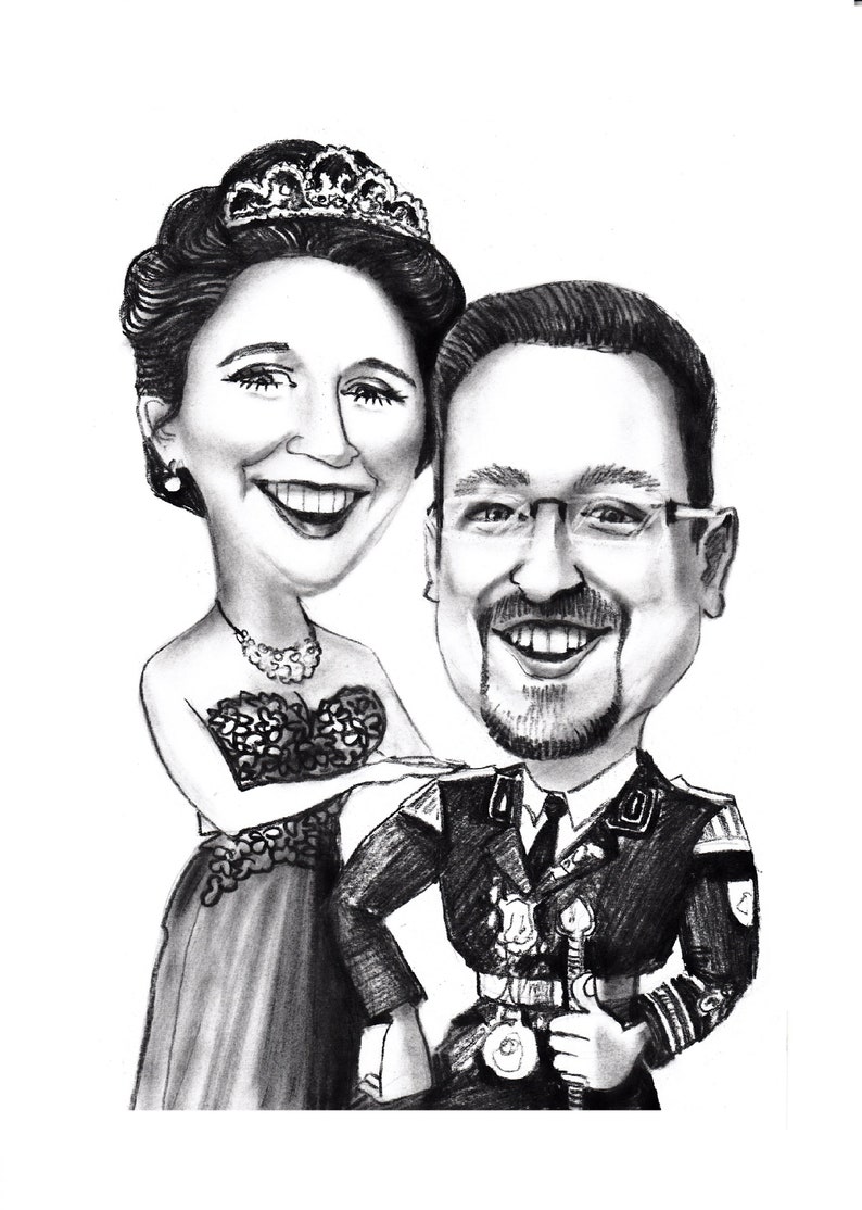 Couple Pencil Caricature Portrait from your Photo / custom caricature / couple caricature / couples gift portrait / couple pencil sketch image 4