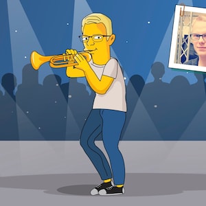 Trumpeter Gift - Portrait as Cartoon Character / cornetist gift / trumpet player gift / trumpeter art / trumpet gifts