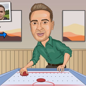 Air Hockey Player Gift - Custom Caricature From Photo, table hockey
