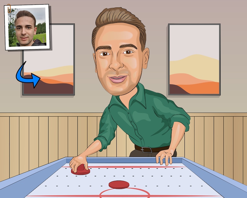 Air Hockey Player Gift Custom Caricature From Photo Table Etsy