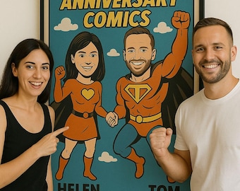 Anniversary Comic from your photo, comic commission, custom comic strip, paper anniversary gift