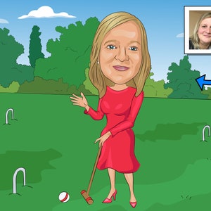 Croquet Player Gift - Custom Caricature From Photo, Croquet gift, lawn bowling