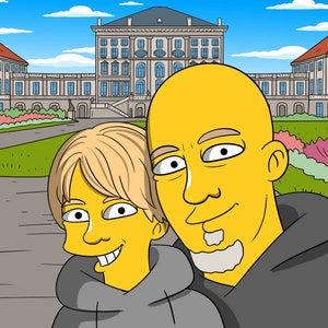 Munich Gift - Custom Yellow Cartoon Portrait van Photo, Nymphenburg Palace, München print, München