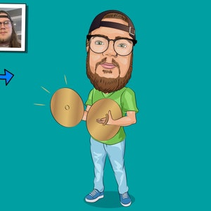 Cymbal Player Gift - Custom Cartoon Portrait / Cymbal gift / Cymbal art