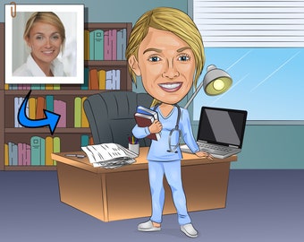 Medical Student Gift - Custom Caricature Portrait From Your Photo