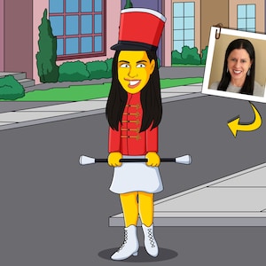 Majorette Gift - Custom Portrait from Photo as Yellow Character / Baton Twirler Gift
