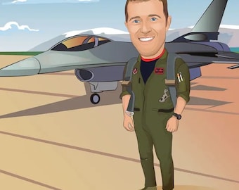 Custom Air Force Pilot Caricature Portrait: Unique Military Retirement Gift (Digital File)