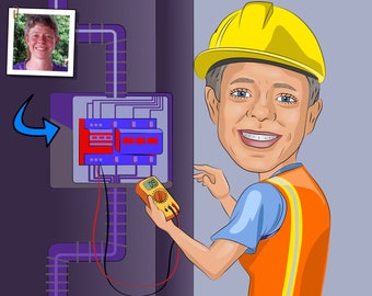 Prezent dla inżyniera elektryka - spersonalizowana karykatura ze zdjęcia, inżynier elektronik
