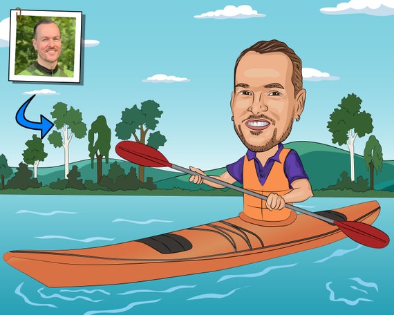 Kayaker Gift Custom Caricature Portrait From Your Photo / Kayaking