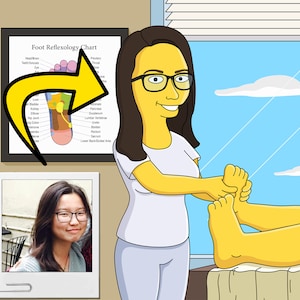 Reflexologist Gift - Custom Portrait from Photo as Yellow Character / Reflexology gift