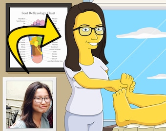 Reflexologist Gift - Custom Portrait from Photo as Yellow Character / Reflexology gift