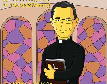 Custom Pastor Portrait – Yellow Cartoon Character Gift (Digital File)