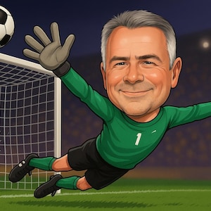 Custom Football Goalkeeper Caricature Portrait From Photo (Digital File)