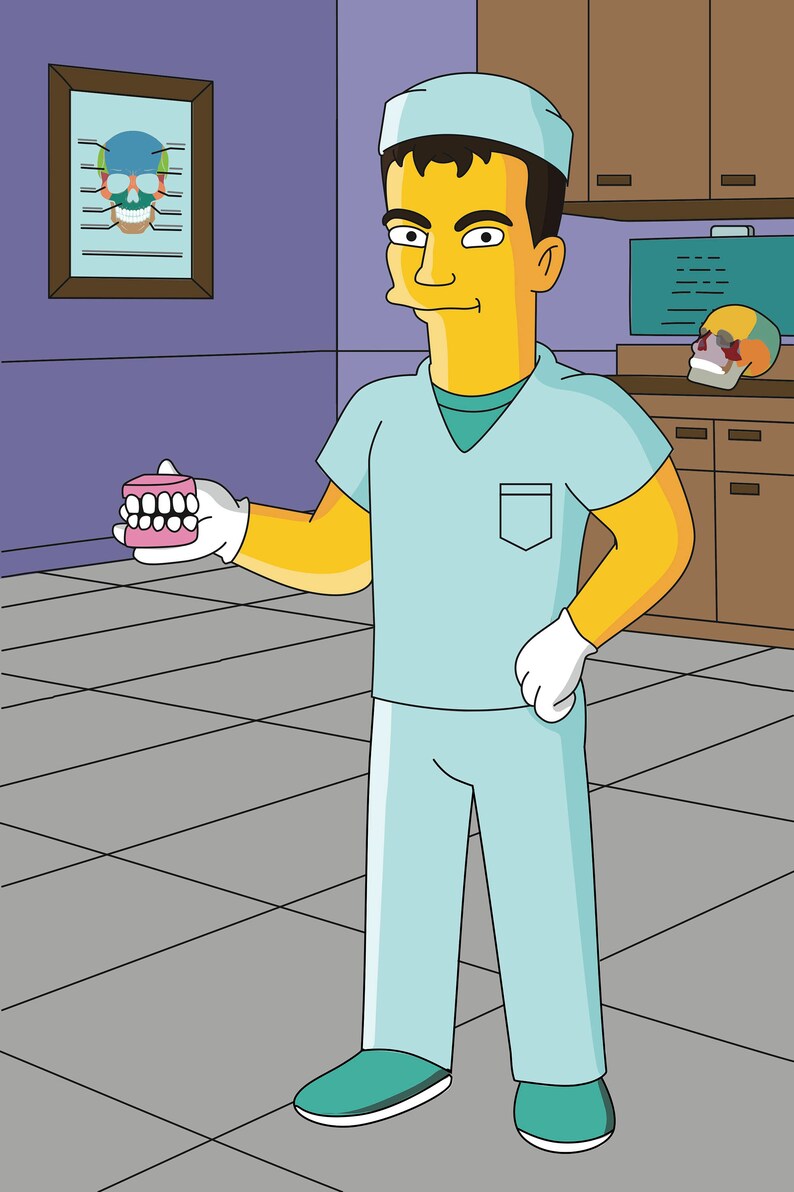 Dentist Gift Custom Portrait as Yellow Cartoon Character / Dentist Gift Ideas / Dentist Cartoon / Dental Surgeon Gift / Dentist Gifts image 3