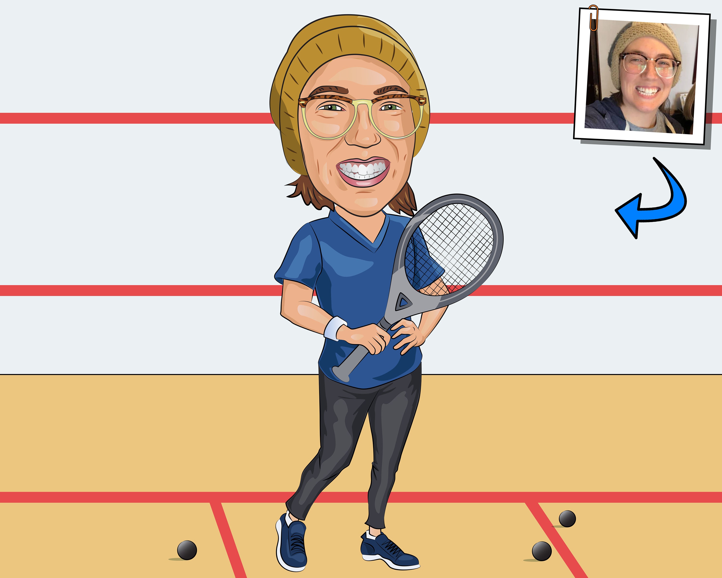 Squash Player Gift Custom Caricature Portrait From Your Etsy