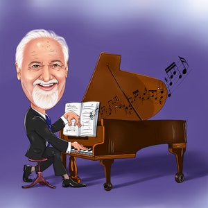 Pianist Gift Caricature Portrait from Photo / piano teacher gift / piano player gift image 10