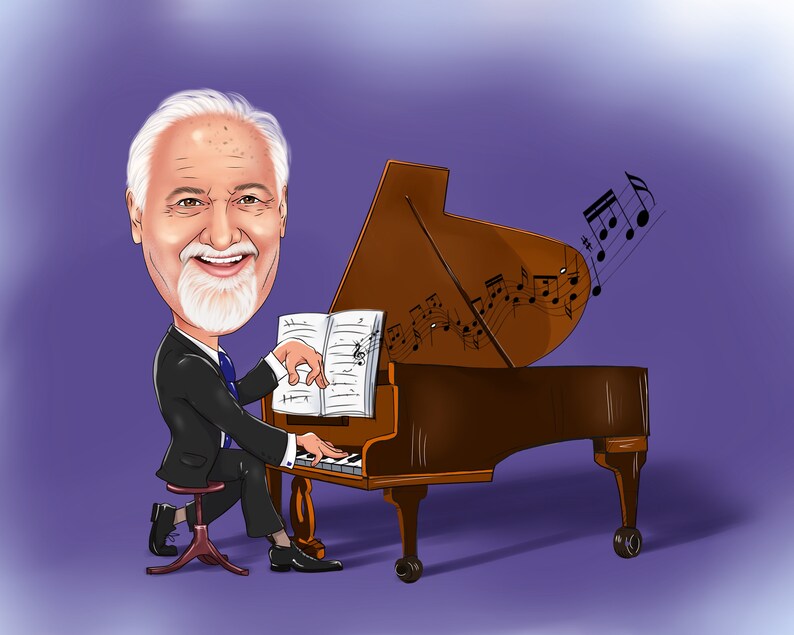 Pianist Gift Caricature Portrait from Photo / piano teacher gift / piano player gift image 10