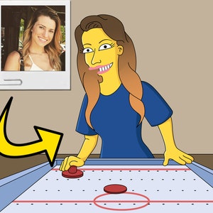 Air Hockey Player Gift - Custom Portrait from Photo as Yellow Character / Air Hockey gift / Table Hockey
