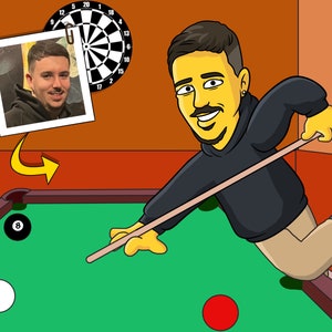 Pool Player Gifts - Custom Cartoon from Photo, billiards player gift, pool art, billiards gift, snooker
