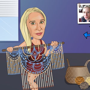 Macrame Artist Gift - Custom Caricature From Photo, macrame maker gift