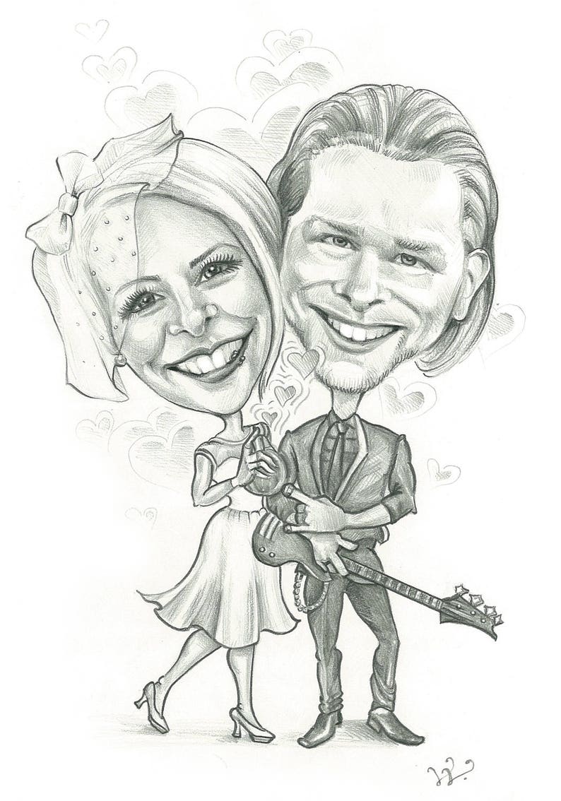 Couple Pencil Caricature Portrait from your Photo / custom caricature / couple caricature / couples gift portrait / couple pencil sketch image 3