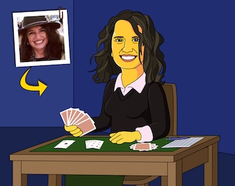 Bridge Player Gifts - Custom Portrait from Photo as Yellow Character