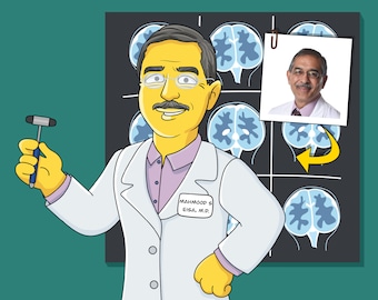 Regalo de neurólogo: retrato personalizado como personaje de dibujos animados / Regalo de graduación de neurólogo / Regalo de neurocirujano / Regalo de neurología / Arte de neurología