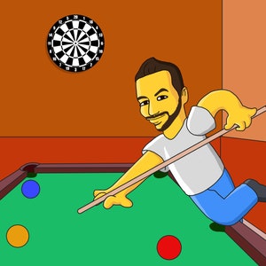 Darts Player Gifts - Custom Cartoon Portrait from Photo / darts lover gift / darts gift / darts art / game room decor