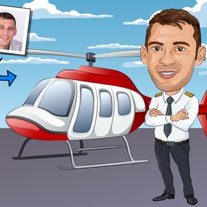 Hubschrauberpilot Geschenk - Benutzerdefinierte Karikatur Porträt von Ihrem Foto