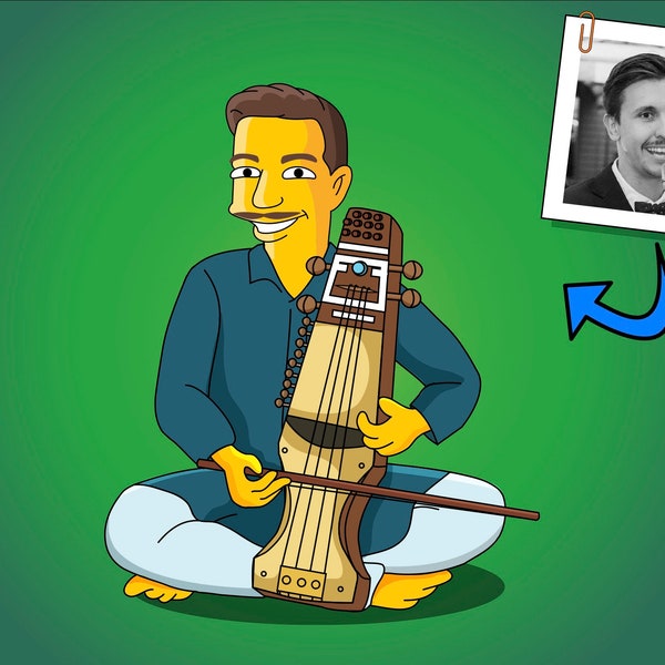 Sarangi Player Gift - Portrait as Cartoon Character / Sarangi art / Sarangi gift