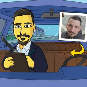 Driving Instructor Gift  - Custom Portrait as Yellow Cartoon Character / driving Instructor gifts / driving teacher gift / new driver gift