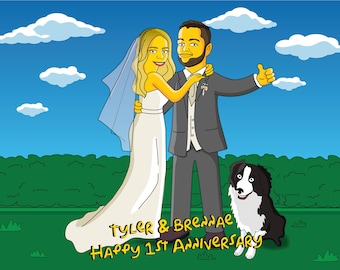 Custom Yellow Cartoon Portrait: 1st Anniversary Gift (Digital File)