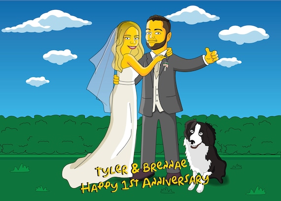Custom Yellow Cartoon Portrait: 1st Anniversary Gift (Digital File)