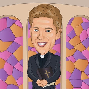 Pastor Gift - Custom Caricature From Photo / pastor appreciation /  priest gift