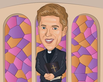 Caricatura de pastor personalizada: regalo único para sacerdotes (archivo digital)