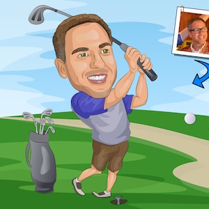 Regalo de golfista: retrato de caricatura personalizado a partir de su foto / Regalo de jugador de golf / Dibujo animado de golf
