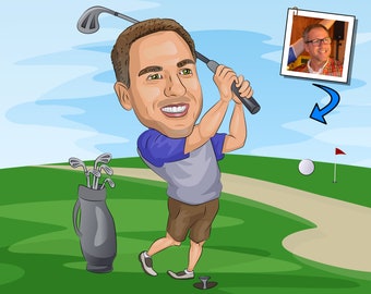 Custom Golfer Caricature Portrait: Unique Golf Player Gift (Digital File)