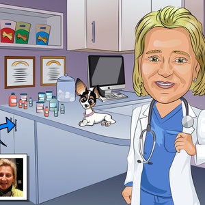 Veterinarian Gift - Custom Caricature Portrait From Your Photo / vet tech gift