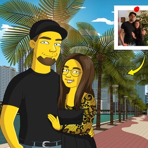 Miami Gift - Custom Yellow Cartoon from Photo, Miami art, Miami skyline, Miami wall art