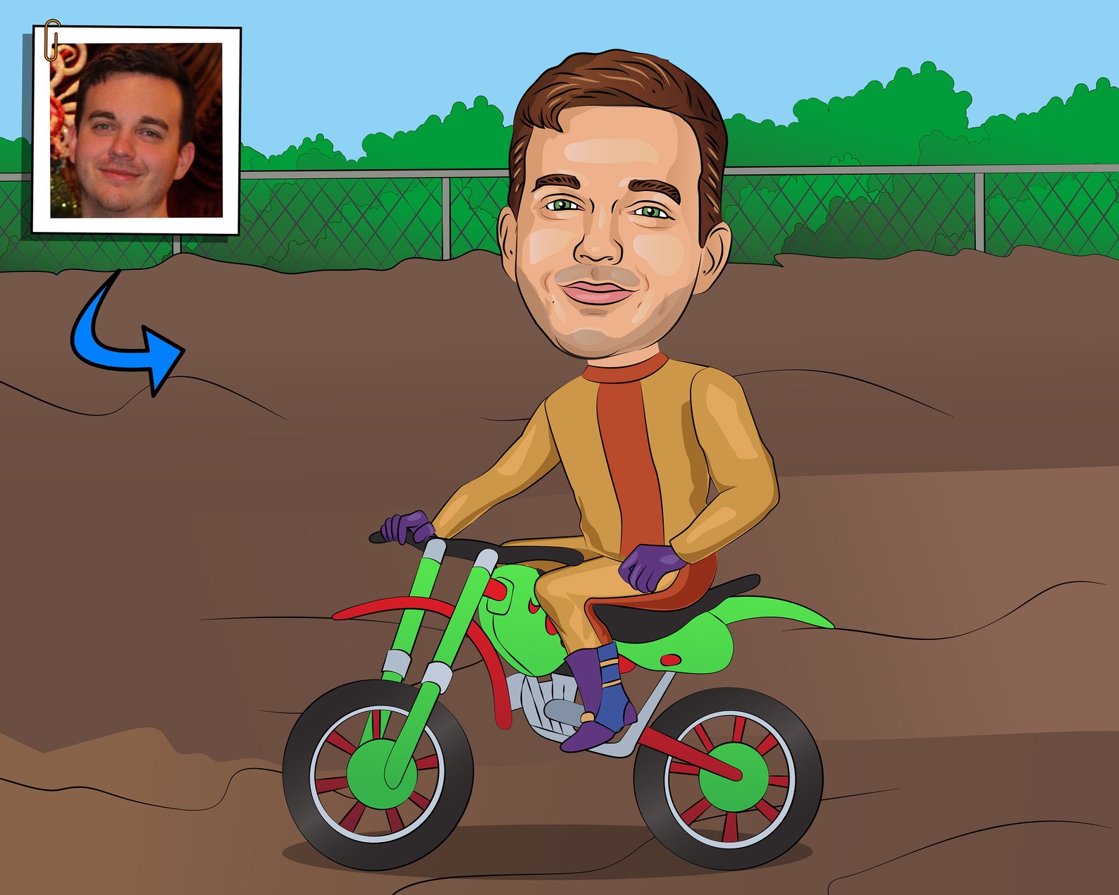 Dirtbiker Gift - Custom Caricature Portrait From Photo, Dirt Bike - Etsy
