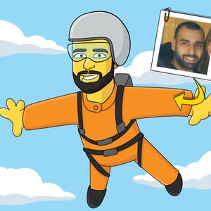 Skydiver Gift  - Custom Cartoon Portrait from Photo / Paragliding Gift / Skydiving Art / Skydiving gifts Skydiving Party Sky Diving Birthday