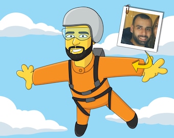 Regalo per paracadutista - Ritratto di cartone animato personalizzato da foto / Regalo di parapendio / Arte di paracadutismo / Regali di paracadutismo Festa di paracadutismo Compleanno di paracadutismo