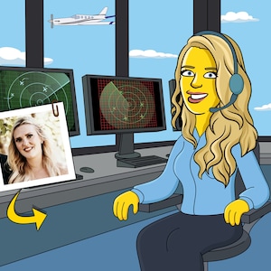 Air Traffic Controller Gift - Custom Portrait as Yellow Cartoon Character / ATC gift