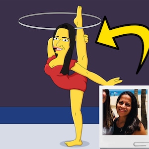 Rhythmic Gymnast Gift - Custom Portrait from Photo as Yellow Character / Rhythmic Gymnastics art