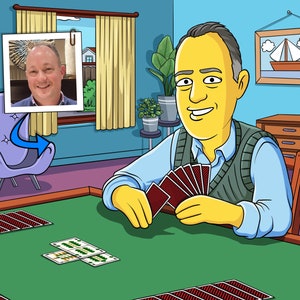 Schafkopf Player Gift - Portrait personnalisé à partir d'une photo en personnage jaune, Kartenspieler, Spielkarten