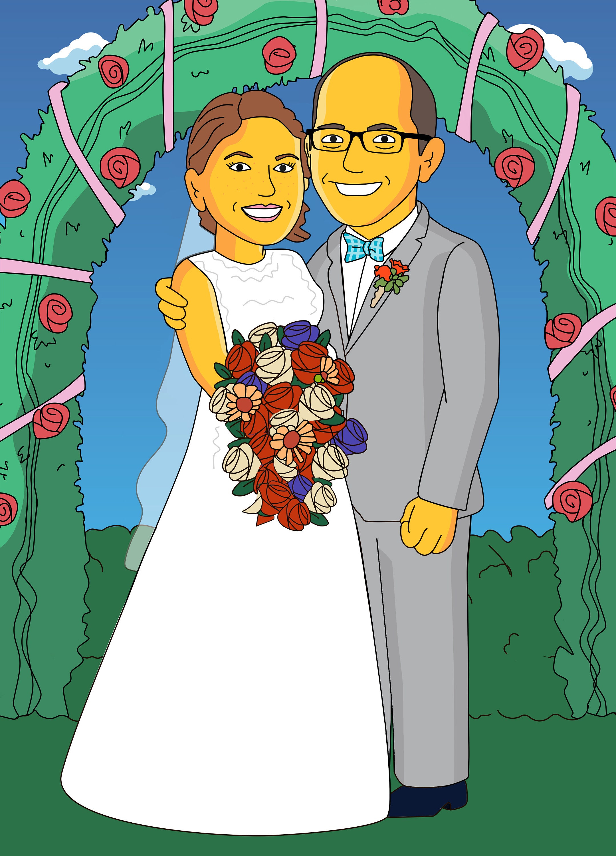 Jewish Wedding Gift Couple Portrait as YELLOW Characters / Etsy