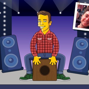 Cajon Player Gift - Portrait as Cartoon Character / Cajon drum / Cajon art / Cajon gift