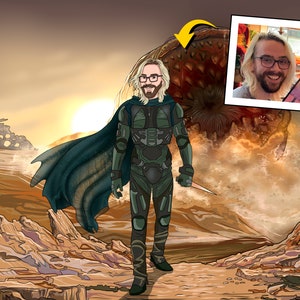 Dune cartoon portrait from your Photo, Arrakis, sandworm, Paul Atreides