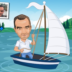 Sailor Gift - Custom Caricature Portrait From Your Photo / boat lovers gift