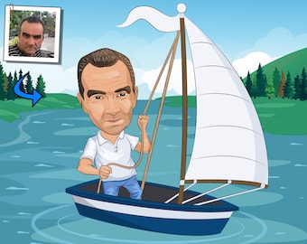 Sailor Gift - Custom Caricature Portrait From Your Photo / boat lovers gift